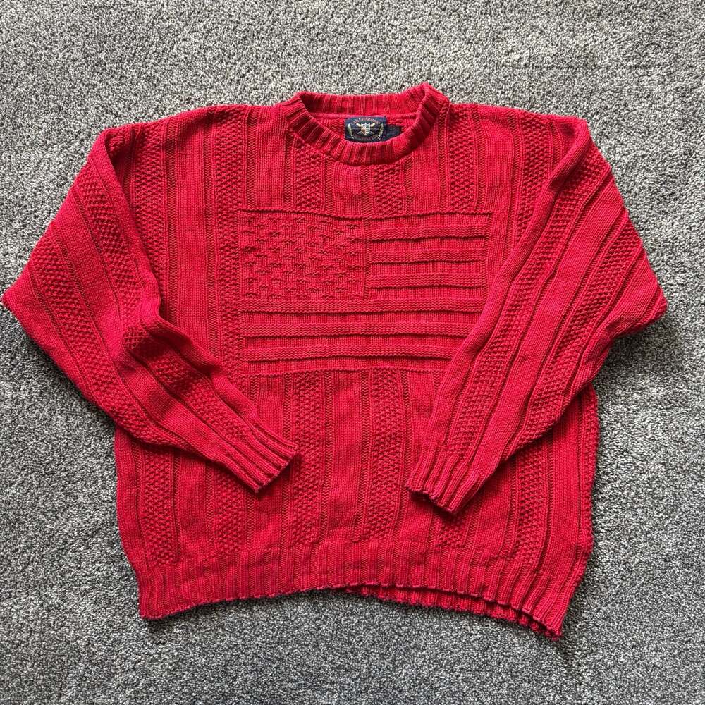 Lake Harmony Rowing Club Vintage Red Crew Neck Flag Textured Sweater